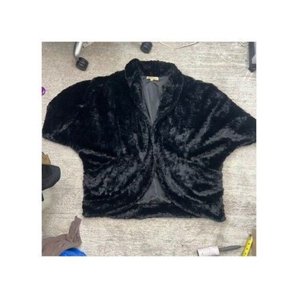 Democracy Lined Black Soft Faux Fur Shawl Collar Poncho Coat Womens Plus 2X - Picture 6 of 16